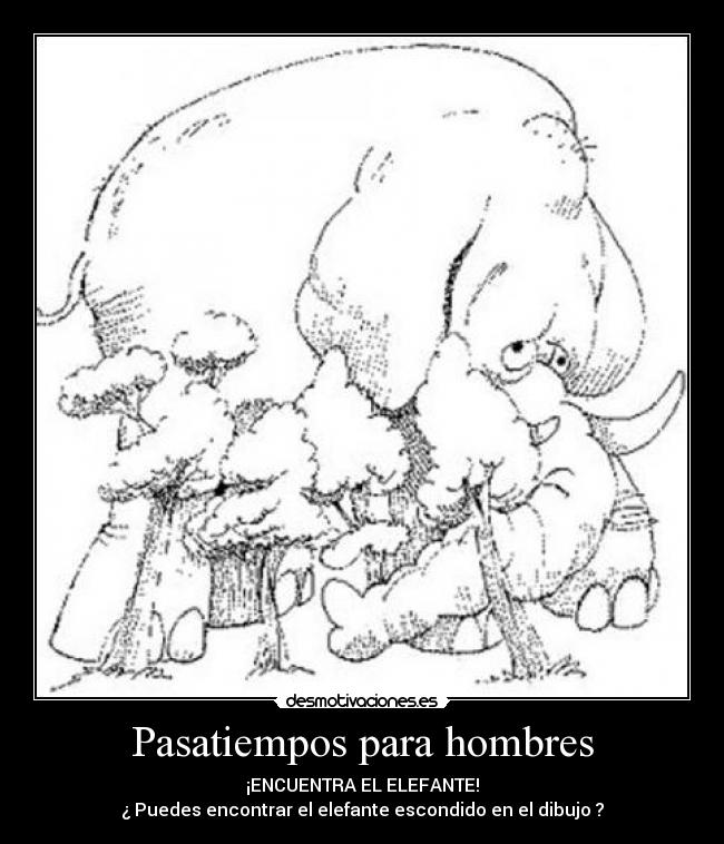 Pasatiempos para hombres - ¡ENCUENTRA EL ELEFANTE!
¿ Puedes encontrar el elefante escondido en el dibujo ?