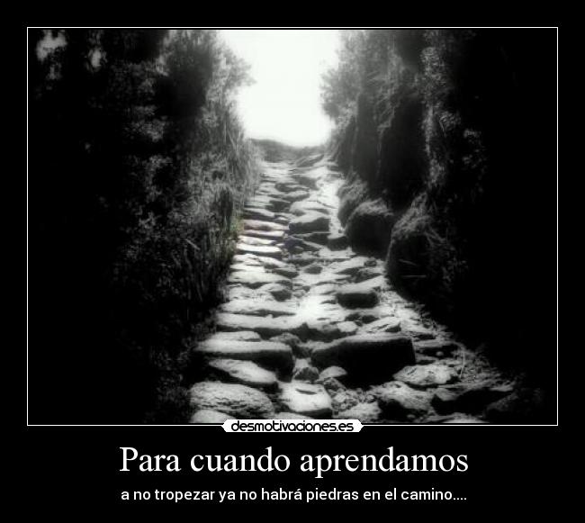 Para cuando aprendamos - a no tropezar ya no habrá piedras en el camino....