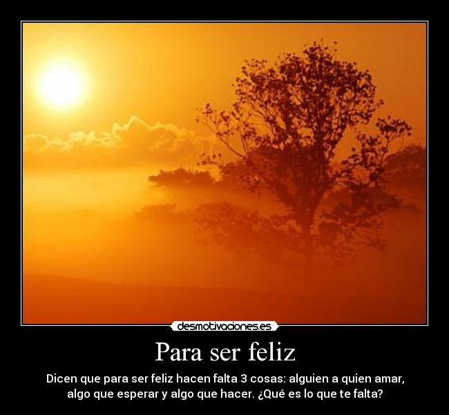 Para ser feliz - Dicen que para ser feliz hacen falta 3 cosas: alguien a quien amar,
algo que esperar y algo que hacer. ¿Qué es lo que te falta?