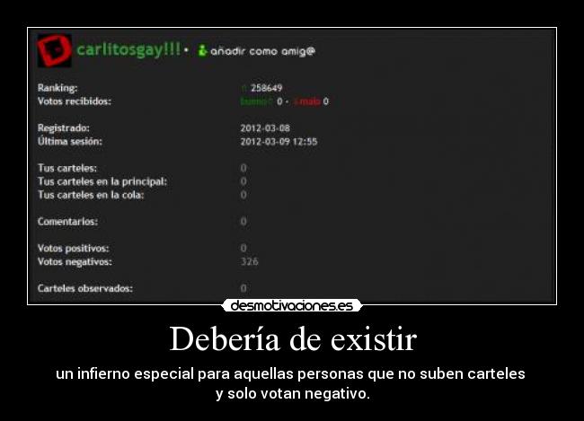 Debería de existir - un infierno especial para aquellas personas que no suben carteles
y solo votan negativo.