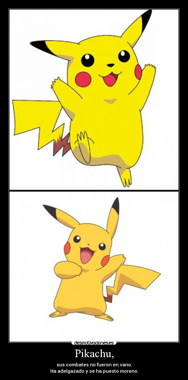 Pikachu, - sus combates no fueron en vano.
Ha adelgazado y se ha puesto moreno.