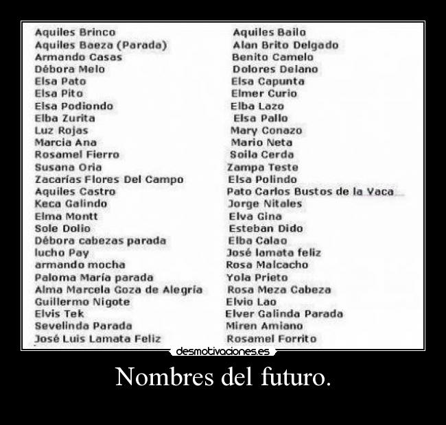 Nombres del futuro. -
