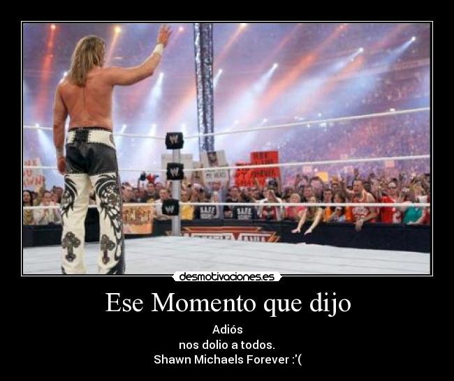 Ese Momento que dijo - Adiós
nos dolio a todos.
Shawn Michaels Forever :(