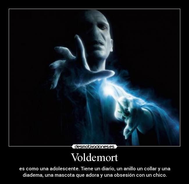 Voldemort - es como una adolescente. Tiene un diario, un anillo un collar y una
diadema, una mascota que adora y una obsesión con un chico.