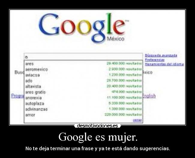 Google es mujer. - No te deja terminar una frase y ya te está dando sugerencias.