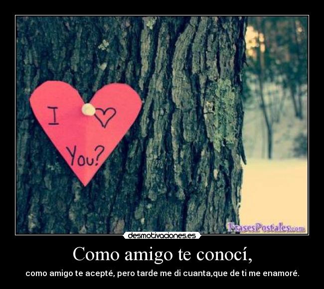 Como amigo te conocí, - como amigo te acepté, pero tarde me di cuanta,que de ti me enamoré.