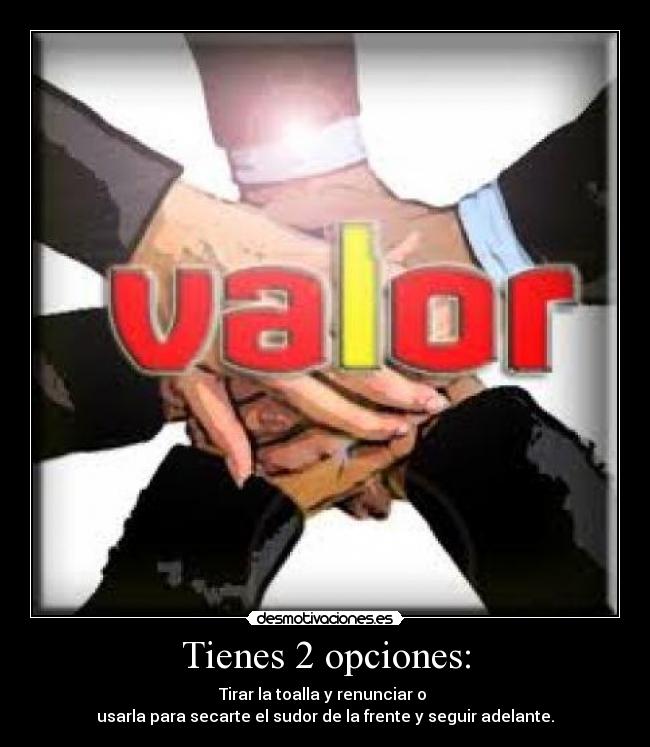 Tienes 2 opciones: - Tirar la toalla y renunciar o 
usarla para secarte el sudor de la frente y seguir adelante.