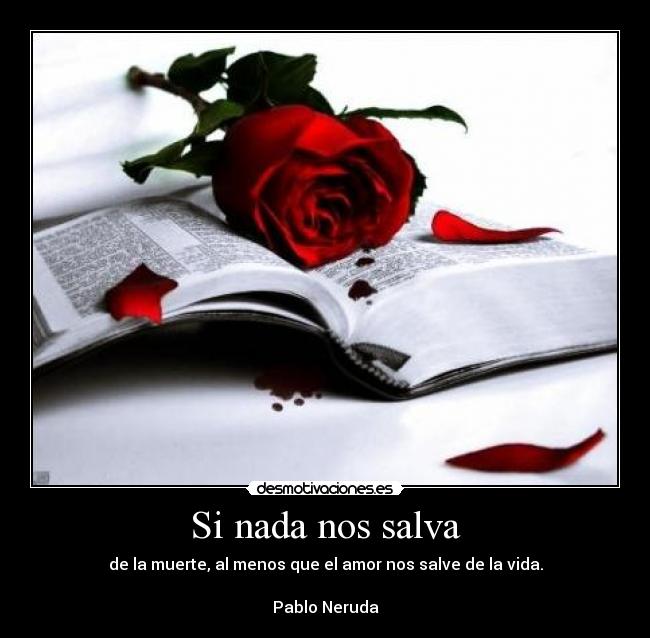 Si nada nos salva - de la muerte, al menos que el amor nos salve de la vida.

Pablo Neruda