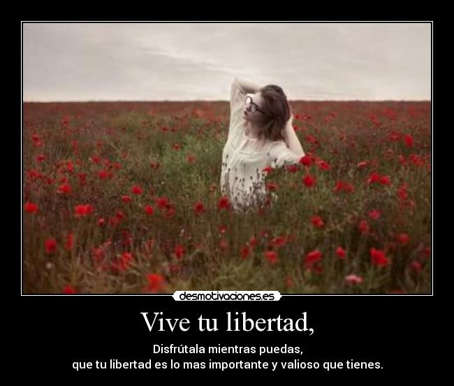 Vive tu libertad, - Disfrútala mientras puedas,
que tu libertad es lo mas importante y valioso que tienes.