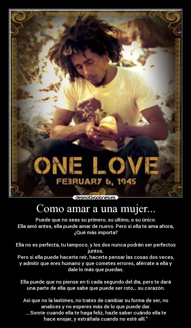 carteles mujer bob marley one love amor mujer rasta sonrie enamorala reggae love rasta desmotivaciones