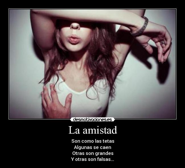 La amistad - Son como las tetas
Algunas se caen
Otras son grandes
Y otras son falsas...