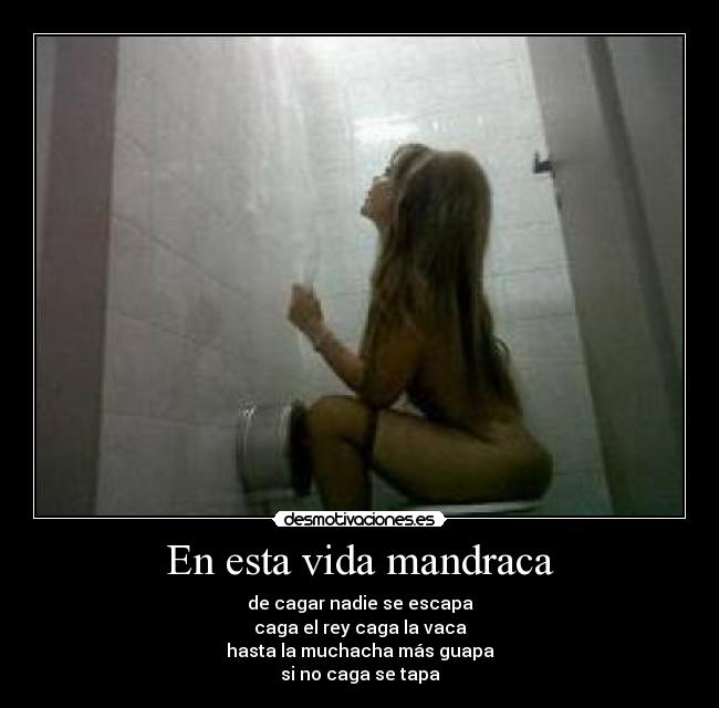 En esta vida mandraca - de cagar nadie se escapa
caga el rey caga la vaca
hasta la muchacha más guapa
si no caga se tapa