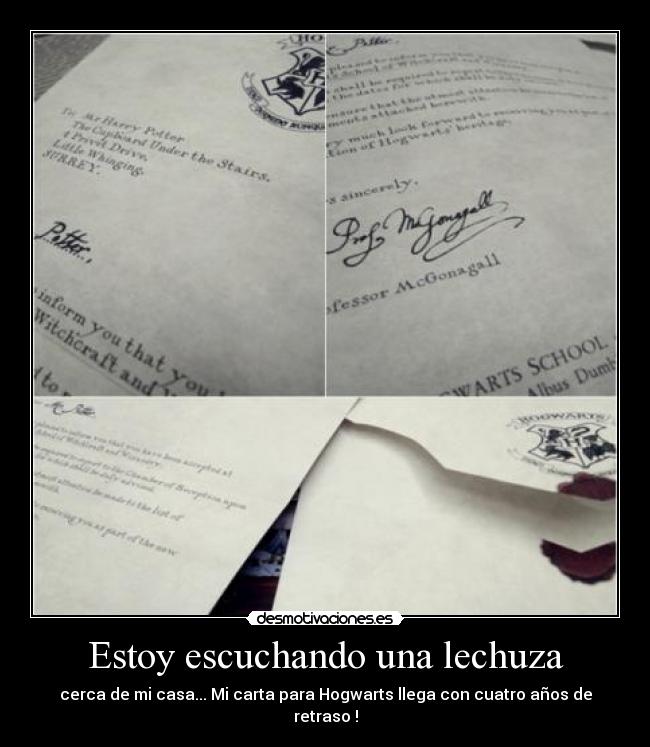 Estoy escuchando una lechuza - cerca de mi casa... Mi carta para Hogwarts llega con cuatro años de retraso !