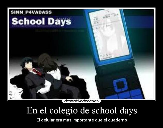 En el colegio de school days - El celular era mas importante que el cuaderno