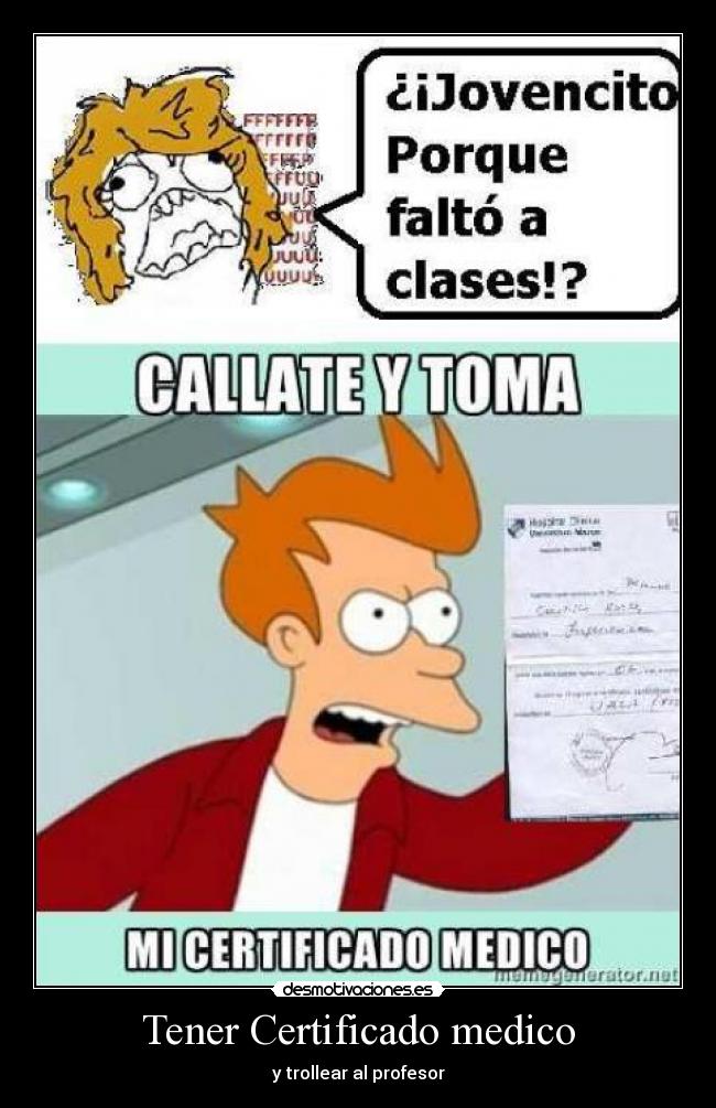 Tener Certificado medico - 