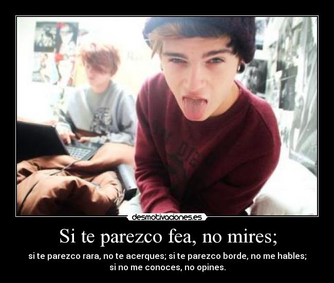 Si te parezco fea, no mires; - si te parezco rara, no te acerques; si te parezco borde, no me hables;
si no me conoces, no opines.