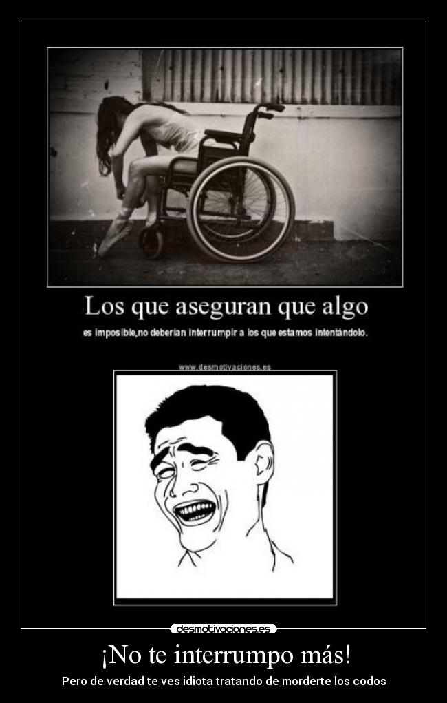 ¡No te interrumpo más! - Pero de verdad te ves idiota tratando de morderte los codos
