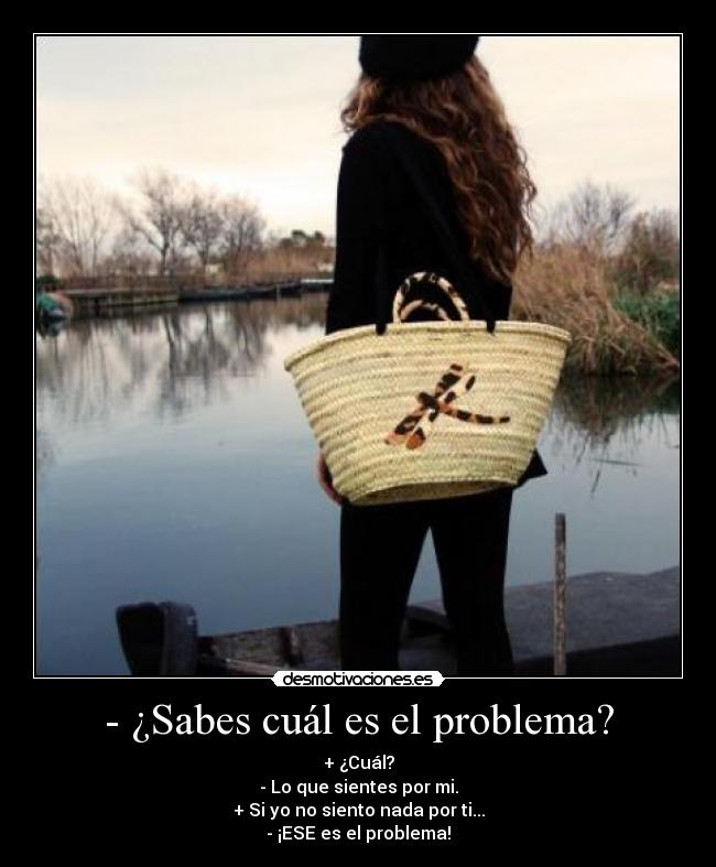 - ¿Sabes cuál es el problema? - + ¿Cuál?
- Lo que sientes por mi.
+ Si yo no siento nada por ti...
- ¡ESE es el problema!
