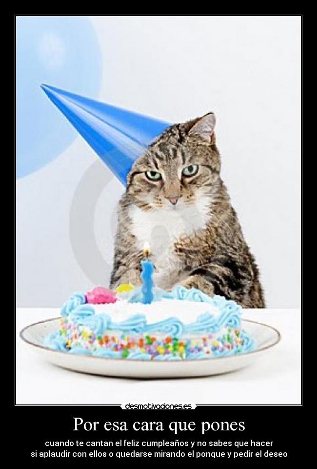 Por esa cara que pones - cuando te cantan el feliz cumpleaños y no sabes que hacer
si aplaudir con ellos o quedarse mirando el ponque y pedir el deseo