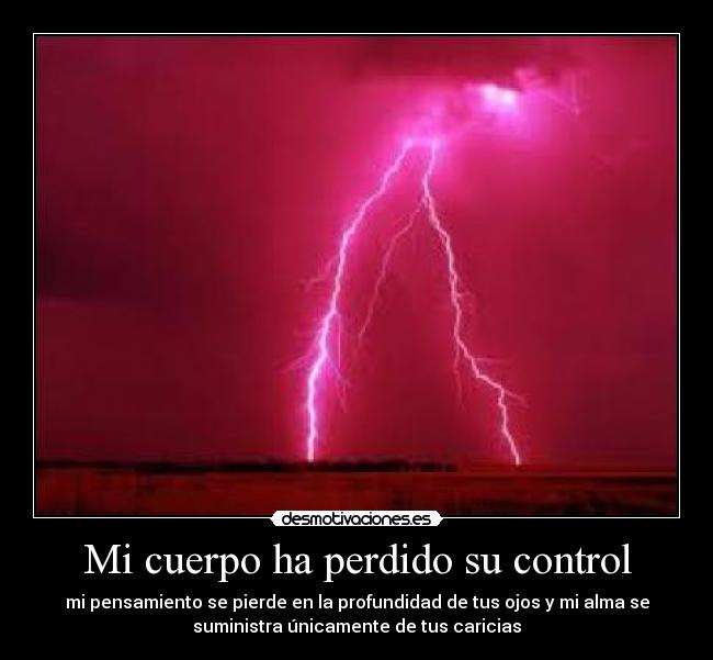 Mi cuerpo ha perdido su control - mi pensamiento se pierde en la profundidad de tus ojos y mi alma se
suministra únicamente de tus caricias