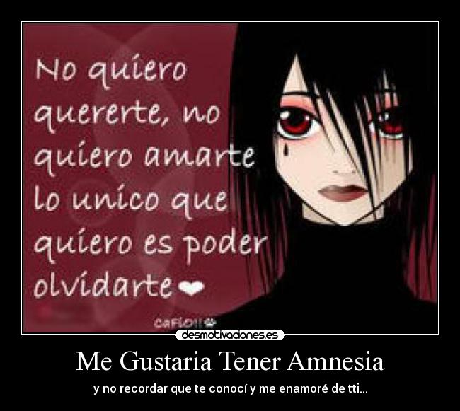 Me Gustaria Tener Amnesia - y no recordar que te conocí y me enamoré de tti...