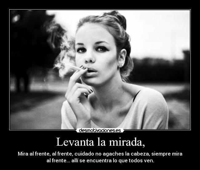Levanta la mirada, - Mira al frente, al frente, cuidado no agaches la cabeza, siempre mira
al frente... allí se encuentra lo que todos ven.