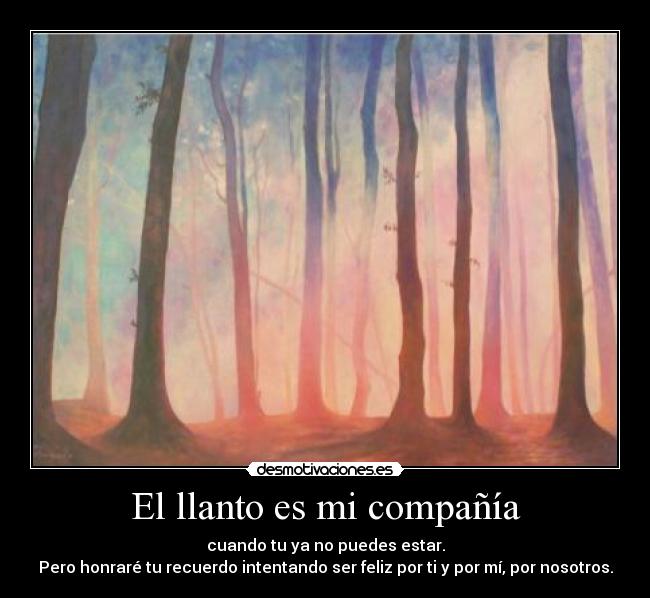 El llanto es mi compañía - cuando tu ya no puedes estar.
Pero honraré tu recuerdo intentando ser feliz por ti y por mí, por nosotros.