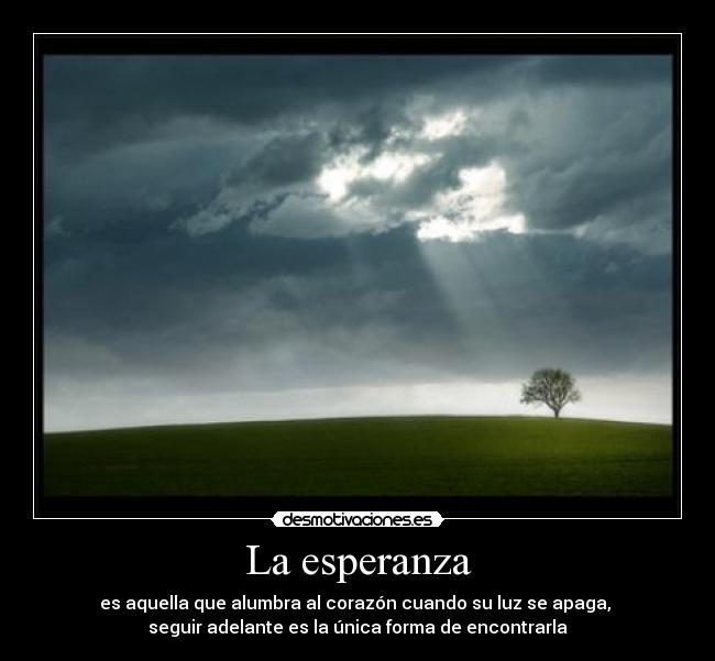 La esperanza - es aquella que alumbra al corazón cuando su luz se apaga,
seguir adelante es la única forma de encontrarla