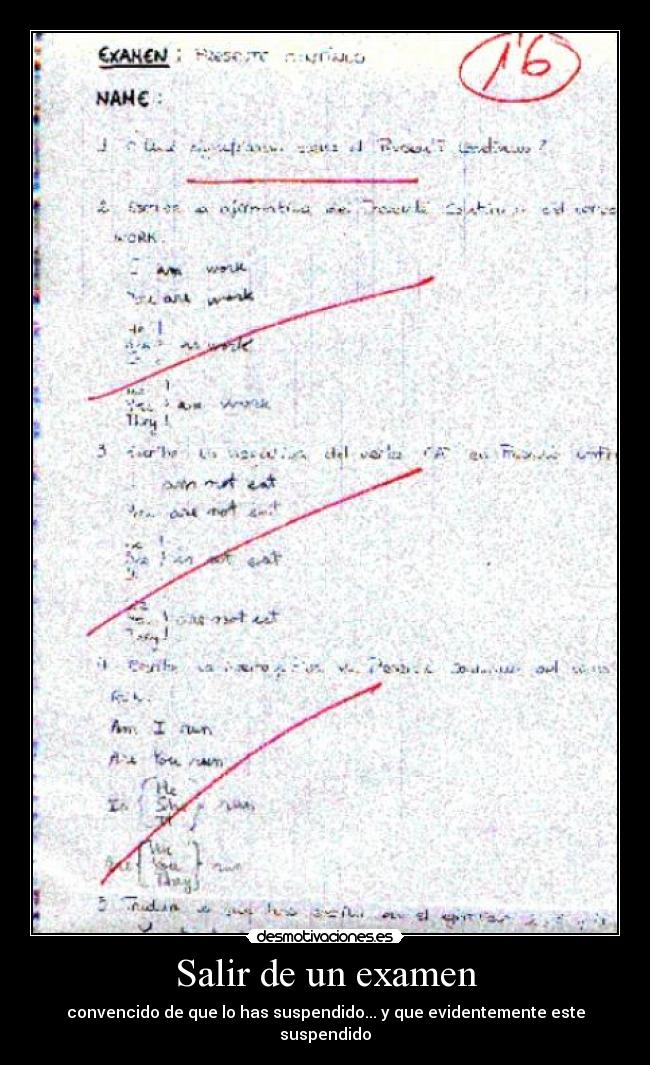 Salir de un examen - convencido de que lo has suspendido... y que evidentemente este suspendido