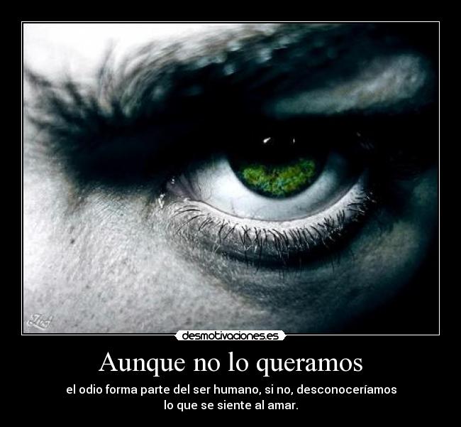 Aunque no lo queramos - el odio forma parte del ser humano, si no, desconoceríamos
lo que se siente al amar.