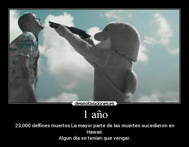 1 año - 23,000 delfines muertos.La mayor parte de las muertes sucedieron en Hawaii.
Algun día se tenían que vengar.