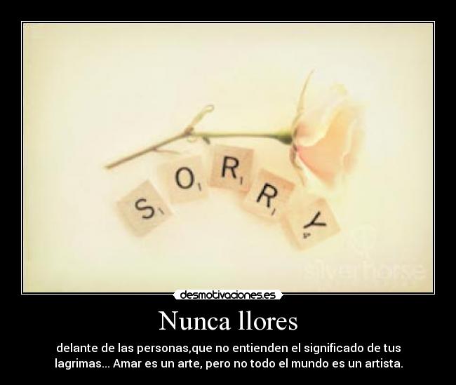 Nunca llores - delante de las personas,que no entienden el significado de tus
lagrimas... Amar es un arte, pero no todo el mundo es un artista.