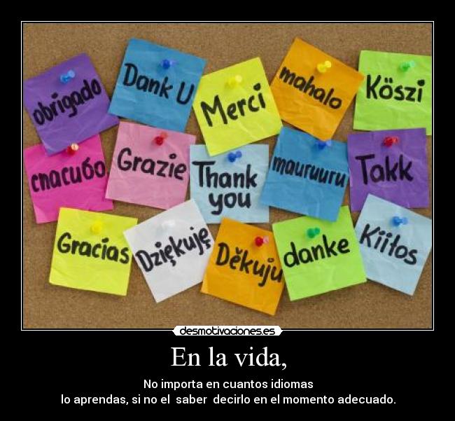 En la vida, - No importa en cuantos idiomas
lo aprendas, si no el saber decirlo en el momento adecuado.