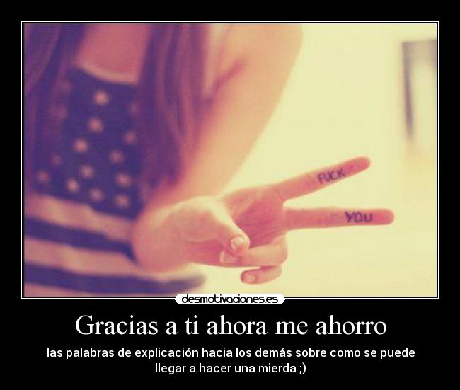 Gracias a ti ahora me ahorro - las palabras de explicación hacia los demás sobre como se puede
llegar a hacer una mierda ;)