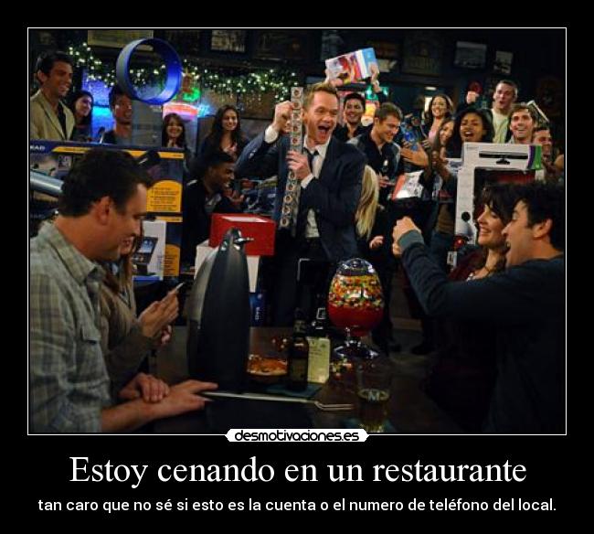 Estoy cenando en un restaurante - tan caro que no sé si esto es la cuenta o el numero de teléfono del local.