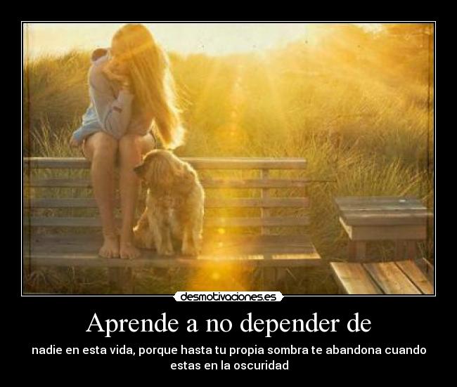 Aprende a no depender de - nadie en esta vida, porque hasta tu propia sombra te abandona cuando
estas en la oscuridad
