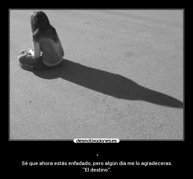 . - Sé que ahora estás enfadado, pero algún día me lo agradeceras. El destino.