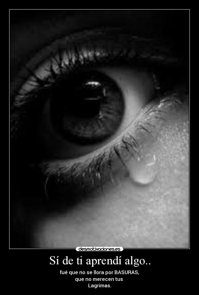 Sí de ti aprendí algo.. - fué que no se llora por BASURAS,
que no merecen tus
Lagrimas.
