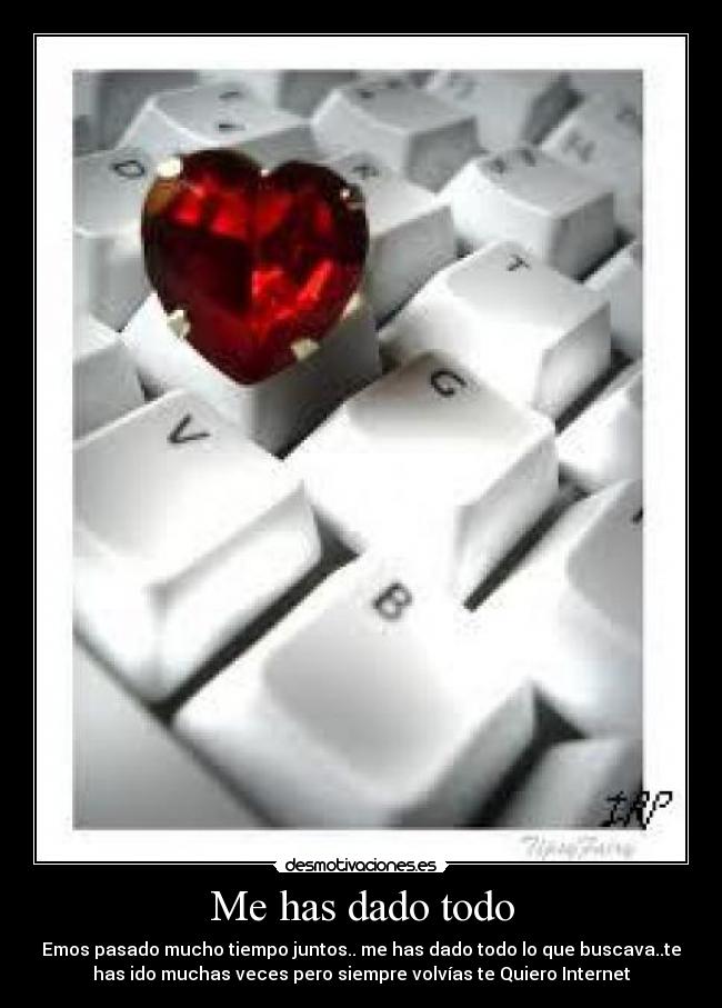 Me has dado todo - Emos pasado mucho tiempo juntos.. me has dado todo lo que buscava..te
has ido muchas veces pero siempre volvías te Quiero Internet