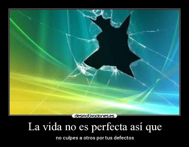 La vida no es perfecta así que - no culpes a otros por tus defectos