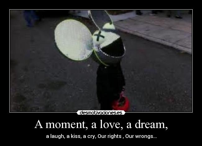 A moment, a love, a dream, - a laugh, a kiss, a cry, Our rights , Our wrongs...