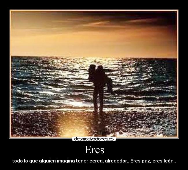 Eres - todo lo que alguien imagina tener cerca, alrededor.. Eres paz, eres león..