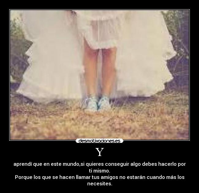 Y - aprendí que en este mundo,si quieres conseguir algo debes hacerlo por ti mismo.
Porque los que se hacen llamar tus amigos no estarán cuando más los necesites.