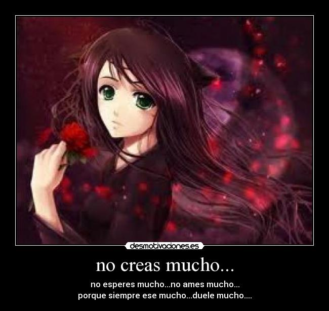 no creas mucho... - no esperes mucho...no ames mucho...
porque siempre ese mucho...duele mucho....