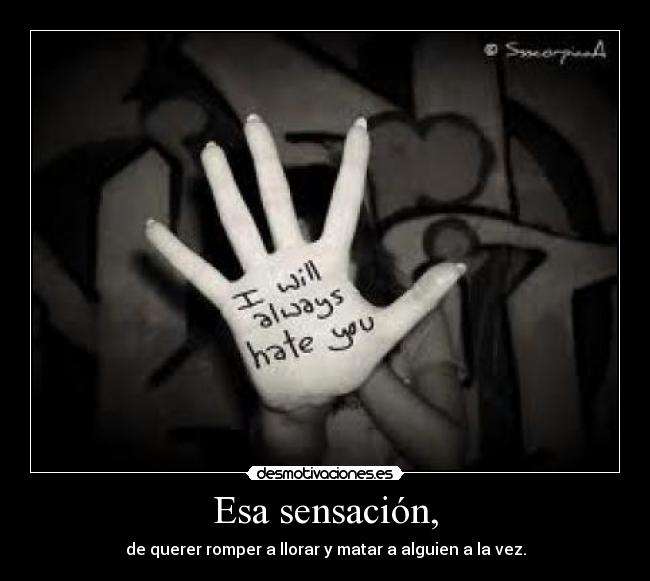 Esa sensación, - de querer romper a llorar y matar a alguien a la vez.