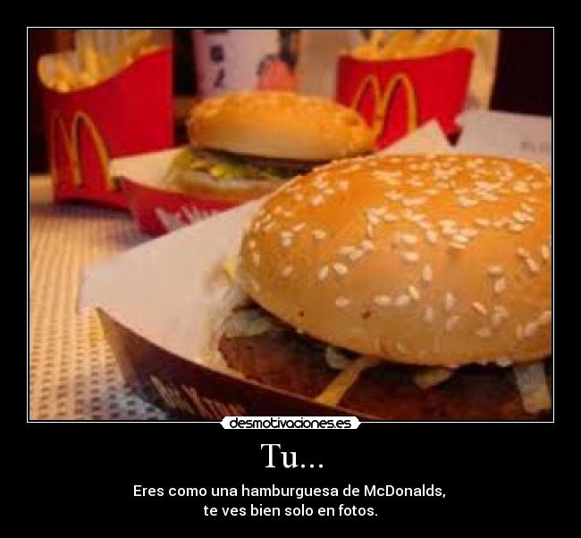 Tu... - Eres como una hamburguesa de McDonalds,
te ves bien solo en fotos.