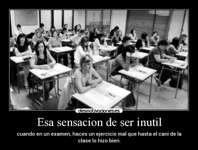 Esa sensacion de ser inutil - cuando en un examen, haces un ejercicio mal que hasta el cani de la
clase lo hizo bien.