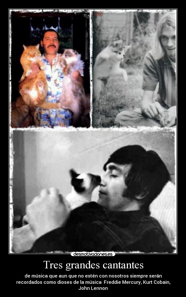 Tres grandes cantantes - de música que aun que no estén con nosotros siempre serán
recordados como dioses de la música Freddie Mercury, Kurt Cobain,
John Lennon