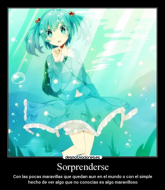 Sorprenderse - Con las pocas maravillas que quedan aun en el mundo o con el simple
hecho de ver algo que no conocías es algo maravilloso