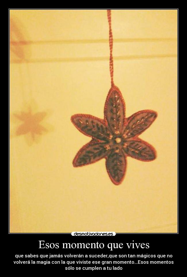 Esos momento que vives - que sabes que jamás volverán a suceder,que son tan mágicos que no
volverá la magia con la que viviste ese gran momento...Esos momentos
sólo se cumplen a tu lado